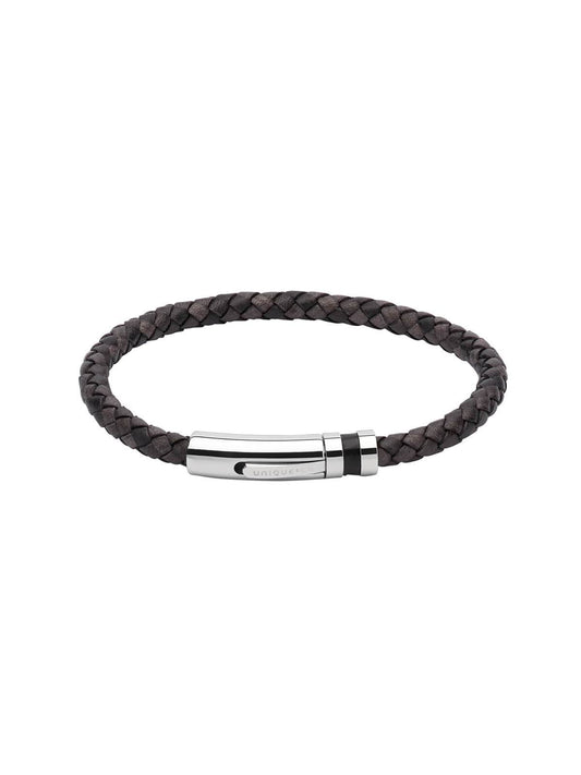 B346ABL/23CM Unique & Co. 23cm Antique Black Leather Bracelet with Leather Inlay Clasp
