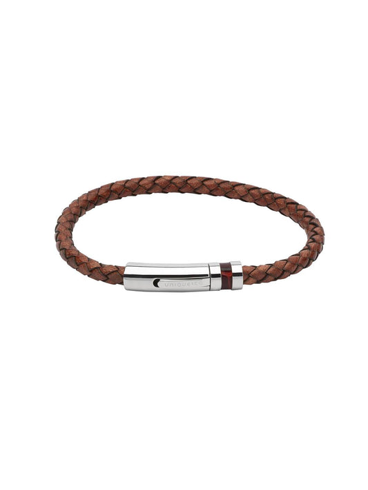 B346AB/23CM Unique & Co. 23cm Antique Brown Leather Bracelet with Leather Inlay Clasp