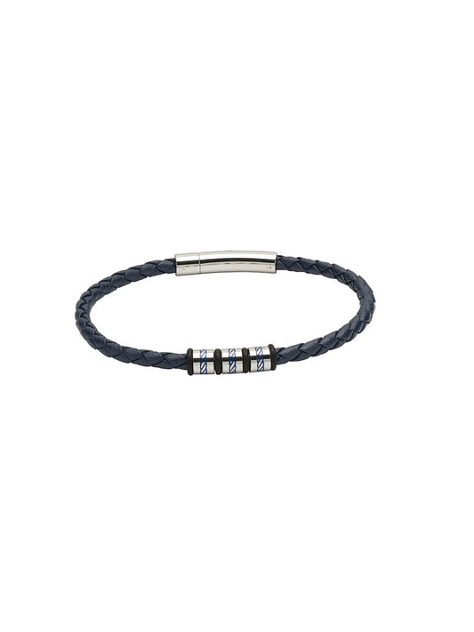 Unique & Co. 19cm Blue Leather Bracelet with Steel Clasp