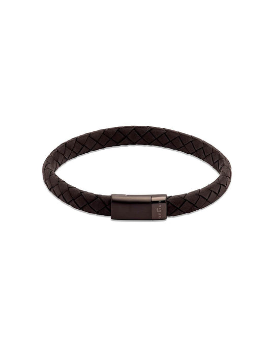 B454BL/21CM Unique & Co. 21cm Black Leather Bracelet with Black IP Plated Clasp
