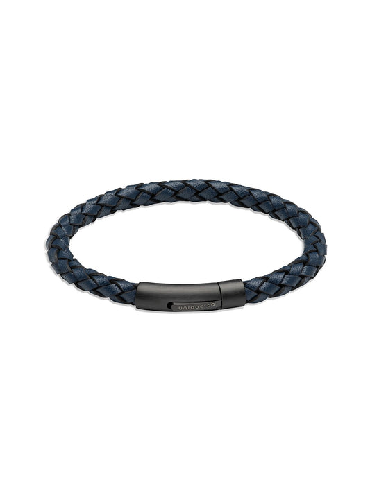 Unique & Co. 21cm Navy Leather Bracelet with Black Plated Steel Clasp