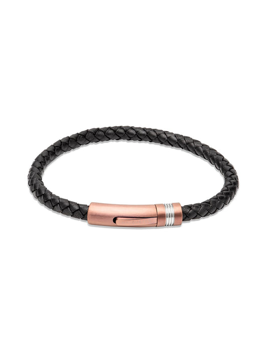 Unique & Co. 21cm Black Leather Bracelet with Rose Gold Plated Clasp