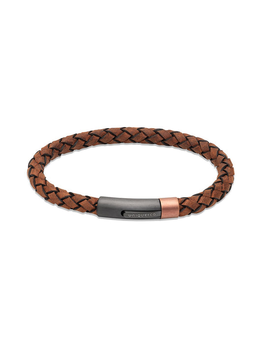 Unique & Co. 21cm Brown Leather Bracelet with Grey and Rose Gold Clasp