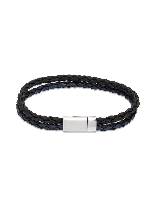 Unique & Co. Navy and Black Leather Bracelet with Steel Clasp