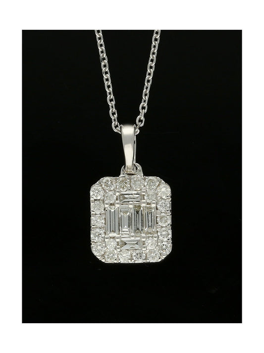 Diamond Cluster Pendant 0.34ct Baguette & Round Brilliant Cut in 9ct White Gold