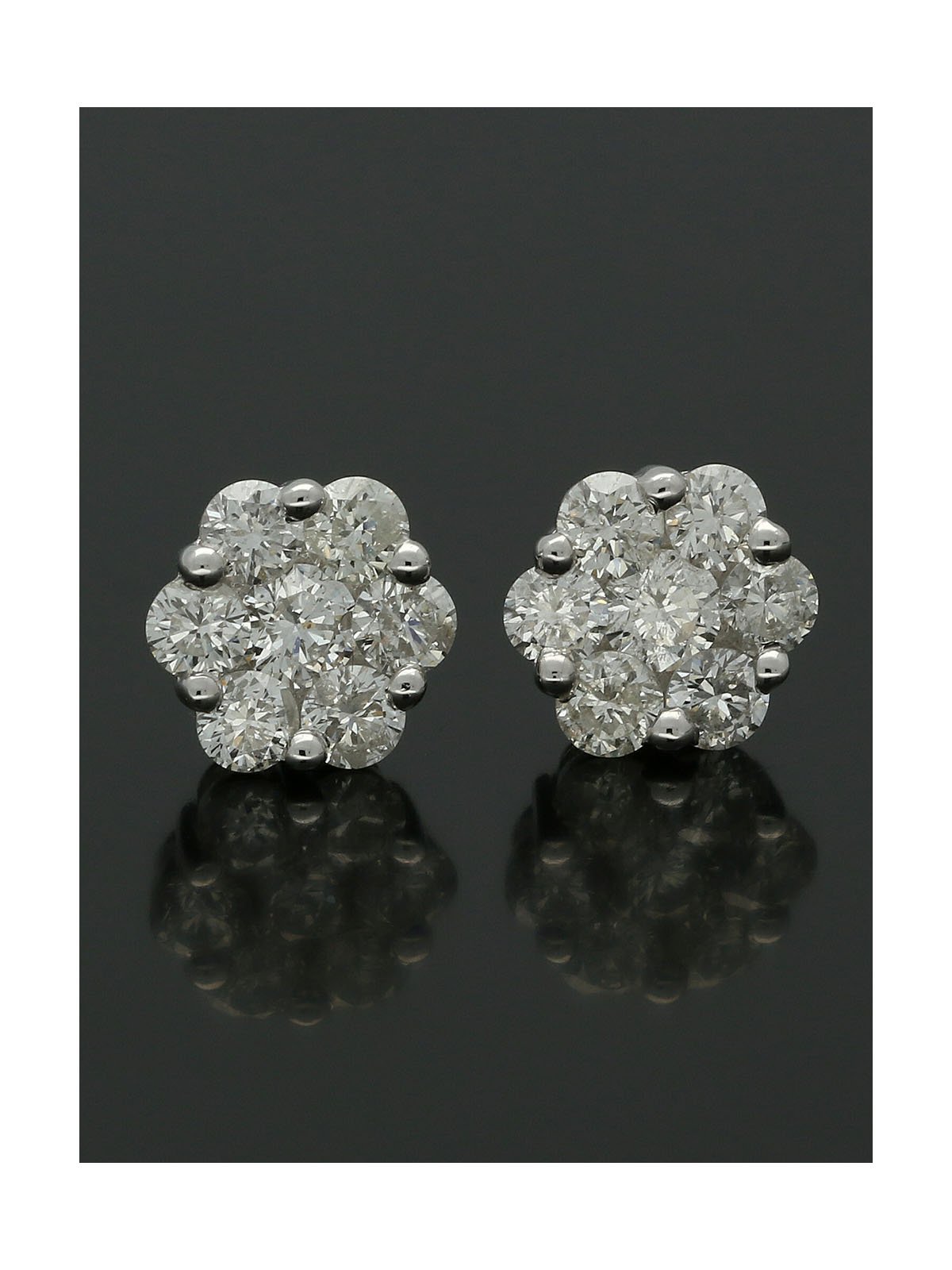 Diamond Cluster Stud Earrings 0.98ct Round Brilliant Cut in 18ct White Gold