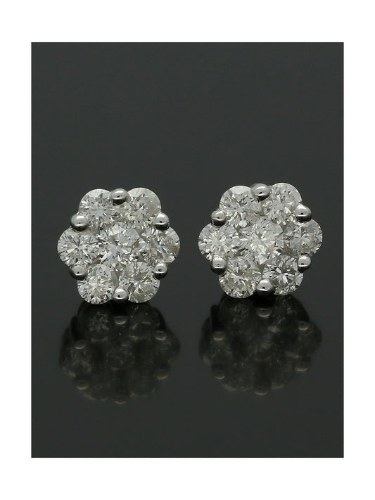 Diamond Cluster Stud Earrings 0.98ct Round Brilliant Cut in 18ct White Gold