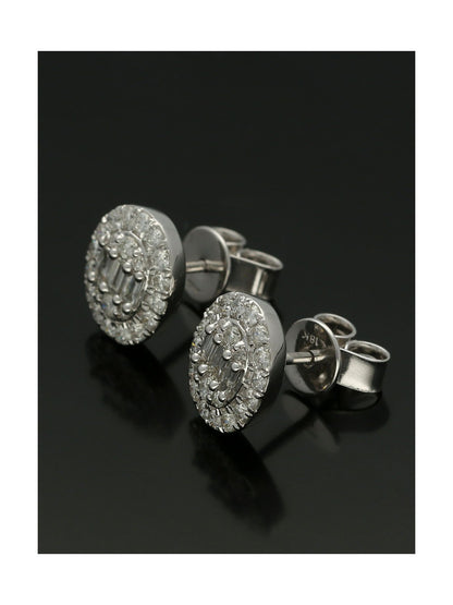 Diamond Cluster Stud Earrings 0.75ct Baguette & Round Brilliant Cut in 18ct White Gold