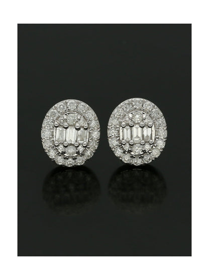 Diamond Cluster Stud Earrings 0.75ct Baguette & Round Brilliant Cut in 18ct White Gold