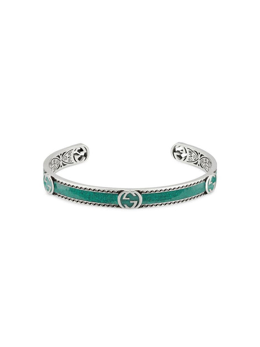 Gucci Interlocking Silver & Turquoise Enamel Bangle