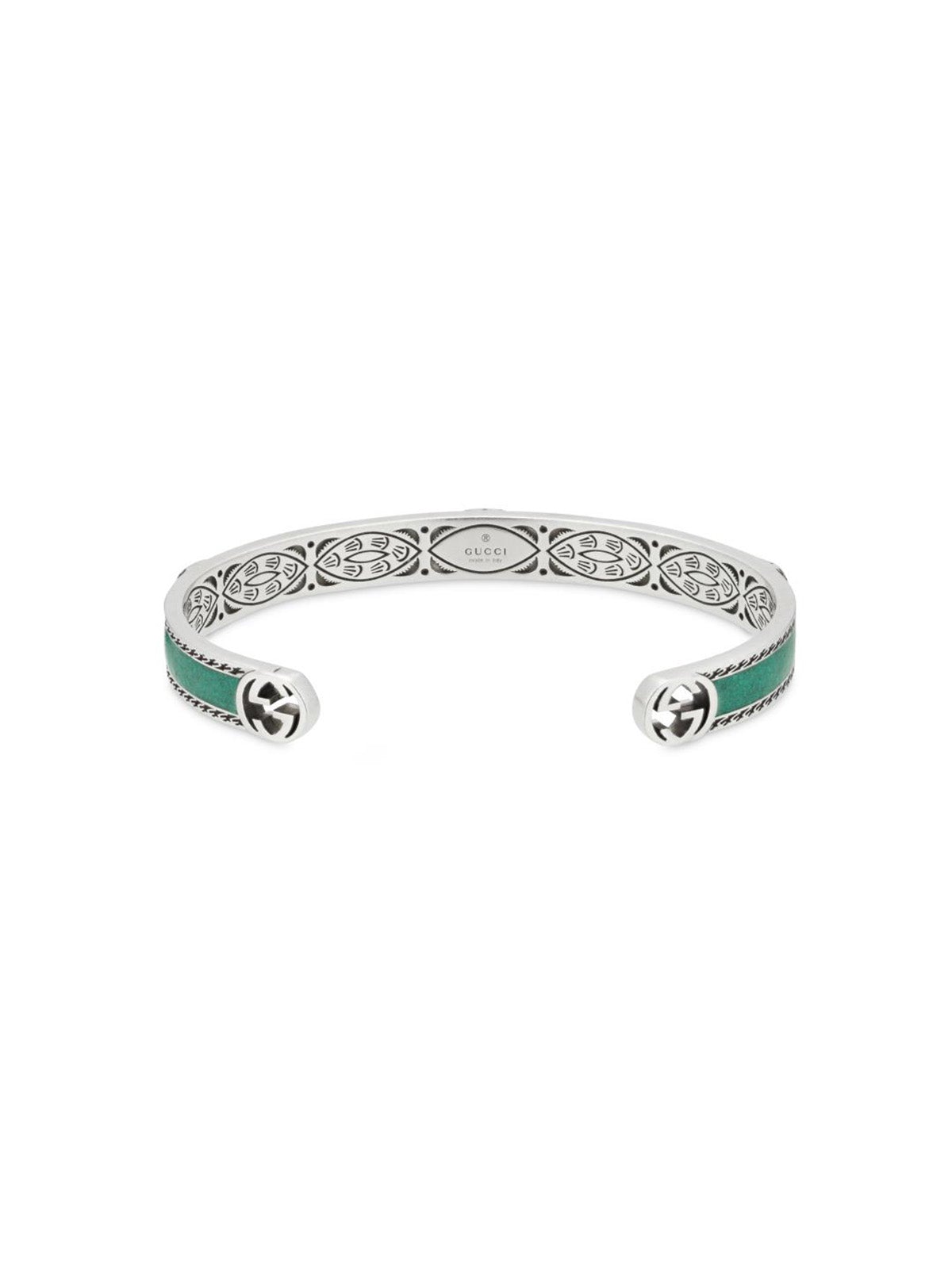 アクセサリー GUCCI Mint Interlocking GG Bangle 925 Gucci Interlocking Silver & Turquoise Enamel Bangle - Brufords