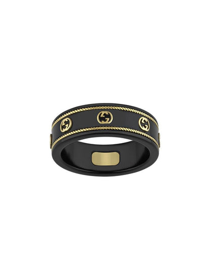 Gucci Icon Ring in Black and 18ct Yellow Gold - Size 22