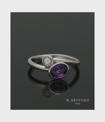 Amethyst & Diamond Dress Ring in 9ct White Gold
