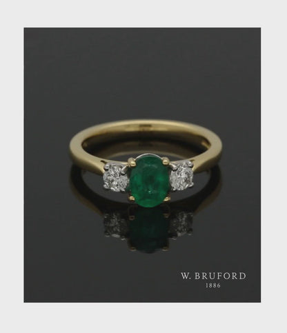 Emerald & Diamond Three Stone Ring in 18ct Yellow & White Gold