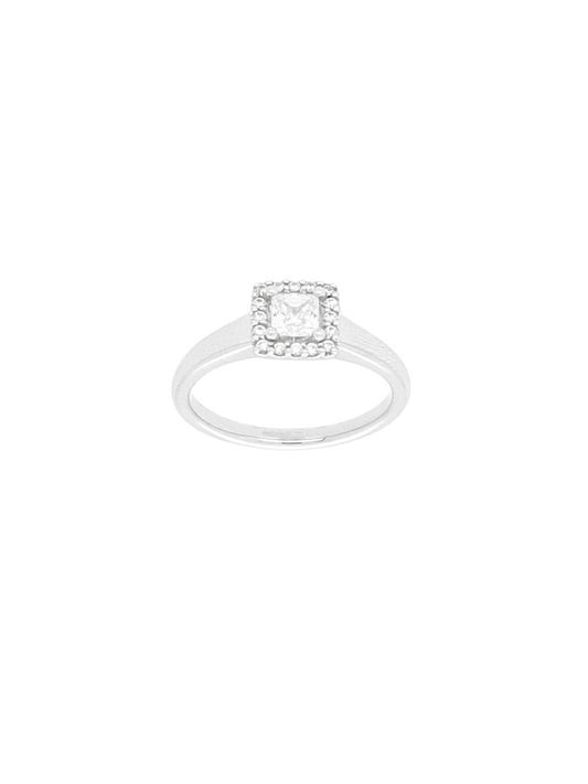 Silver & Cubic Zirconia Square Halo Ring