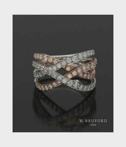 Diamond Crossover Ring Round Brilliant Cut in 18ct White & Rose Gold