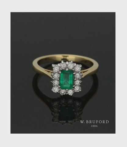 Emerald & Diamond Cluster Ring in 18ct Yellow & White Gold