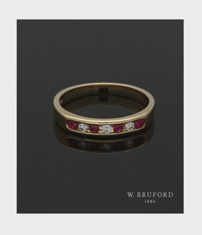 Ruby & Diamond Half Eternity Ring in 9ct Yellow Gold