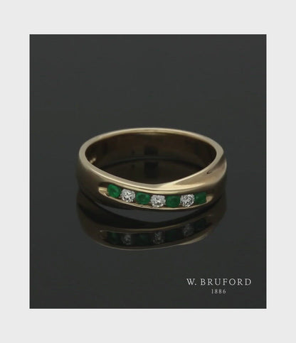 Emerald & Diamond Half Eternity Ring in 9ct Yellow Gold