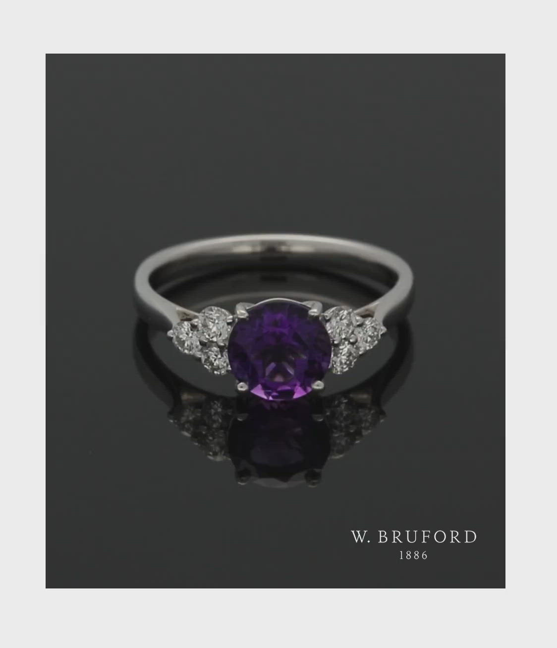 Amethyst & Diamond Trefoil Ring in 18ct White Gold
