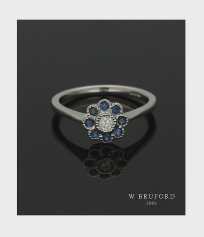 Sapphire & Diamond Cluster Ring in 9ct White Gold