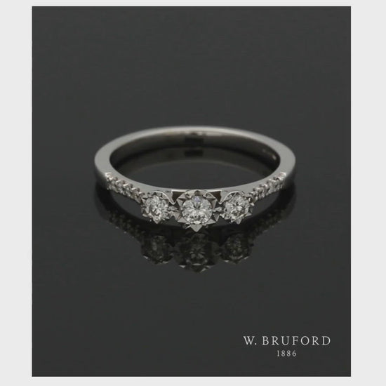 Three Stone Diamond Ring 0.32ct Round Brilliant Cut in 9ct White Gold