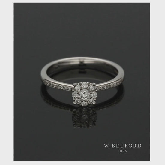 Diamond Cluster Ring 0.25ct Round Brilliant Cut in 18ct White Gold with Diamond Shoulders