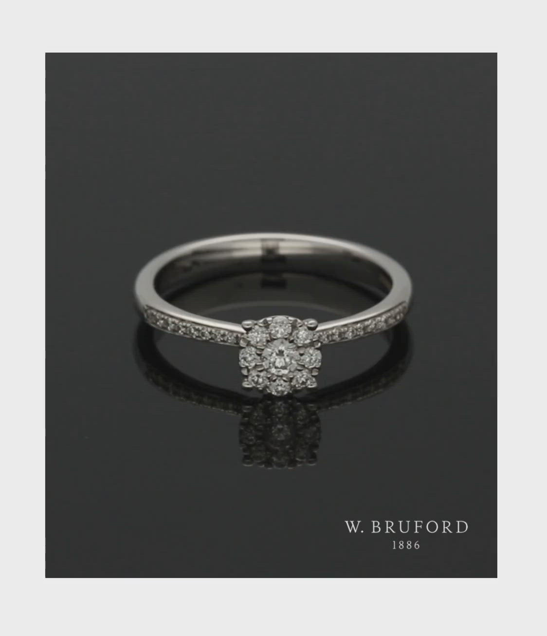Diamond Cluster Ring 0.25ct Round Brilliant Cut in 18ct White Gold with Diamond Shoulders