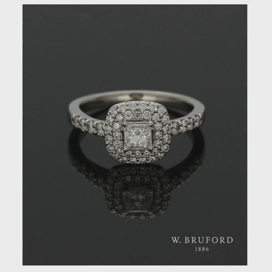Diamond Cluster Ring 0.75ct Certificated Princess & Brilliant Cut in Platinum with Diamond Shoulders
