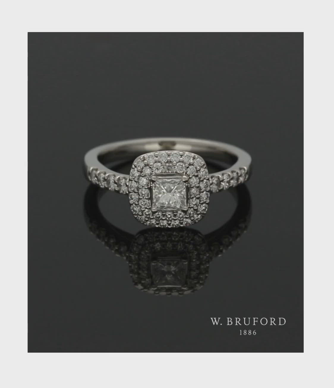 Diamond Cluster Ring 0.75ct Certificated Princess & Brilliant Cut in Platinum with Diamond Shoulders