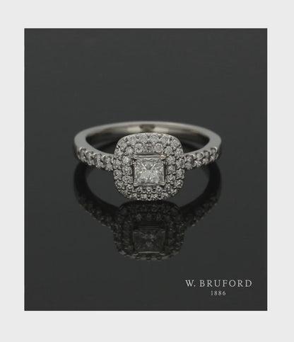 Diamond Cluster Ring 0.75ct Certificated Princess & Brilliant Cut in Platinum with Diamond Shoulders